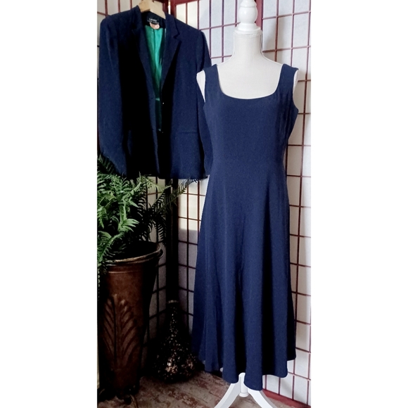 Lauren Ralph Lauren Women's Triacetate   Jacket and Dress Set - Navy Blue/Green - Picture 2 of 16